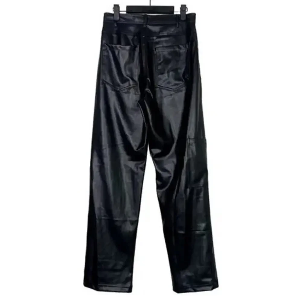 ZARA Wide Leg High Rise Faux Leather Edgy Moto Biker Full Length Pants M Black - Picture 14 of 16